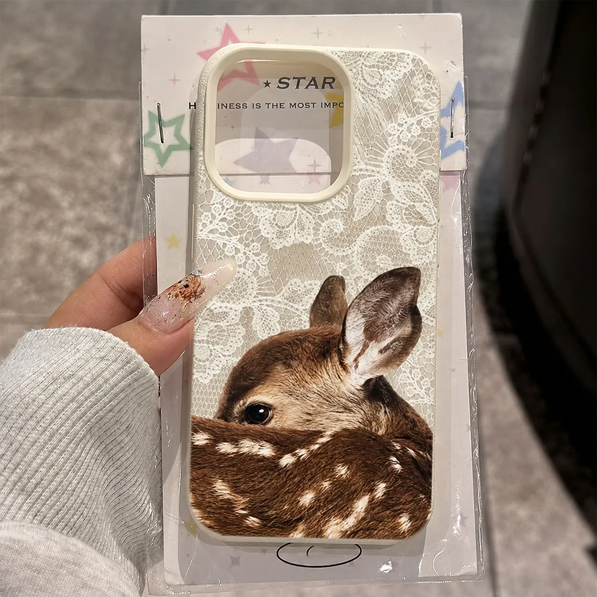 Baby Fawn Lace Doily Phone Case, Woodland Coquette Deer Print, Cream Bumper for iPhone 17 16 15 14 13 12 11 X Plus Pro Max, Deer Lover Gift