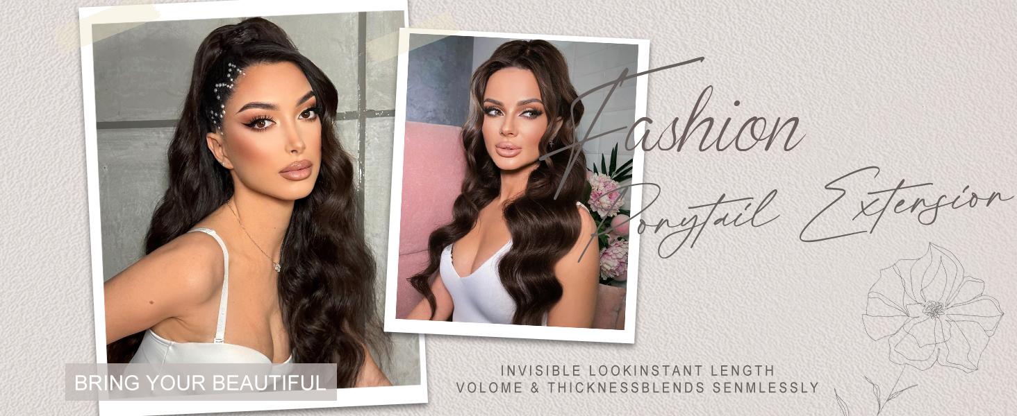 Iridescent Ponytail Hair Extension Drawstring Ponytail Extension for Women Long Body Wavy Curly 26 Inch Clip in Ponytail Extensions Synthetic Heat Resistant Ponytail Extension