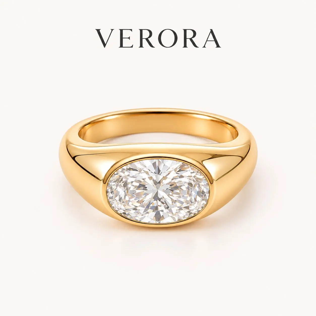 4ct Oval Radiant Cut Statement Chunky Ring East-West Bezel Waterproof & Tarnish-Resistant  Minimalist Daily Jewelry for Women 14K Gold Plated