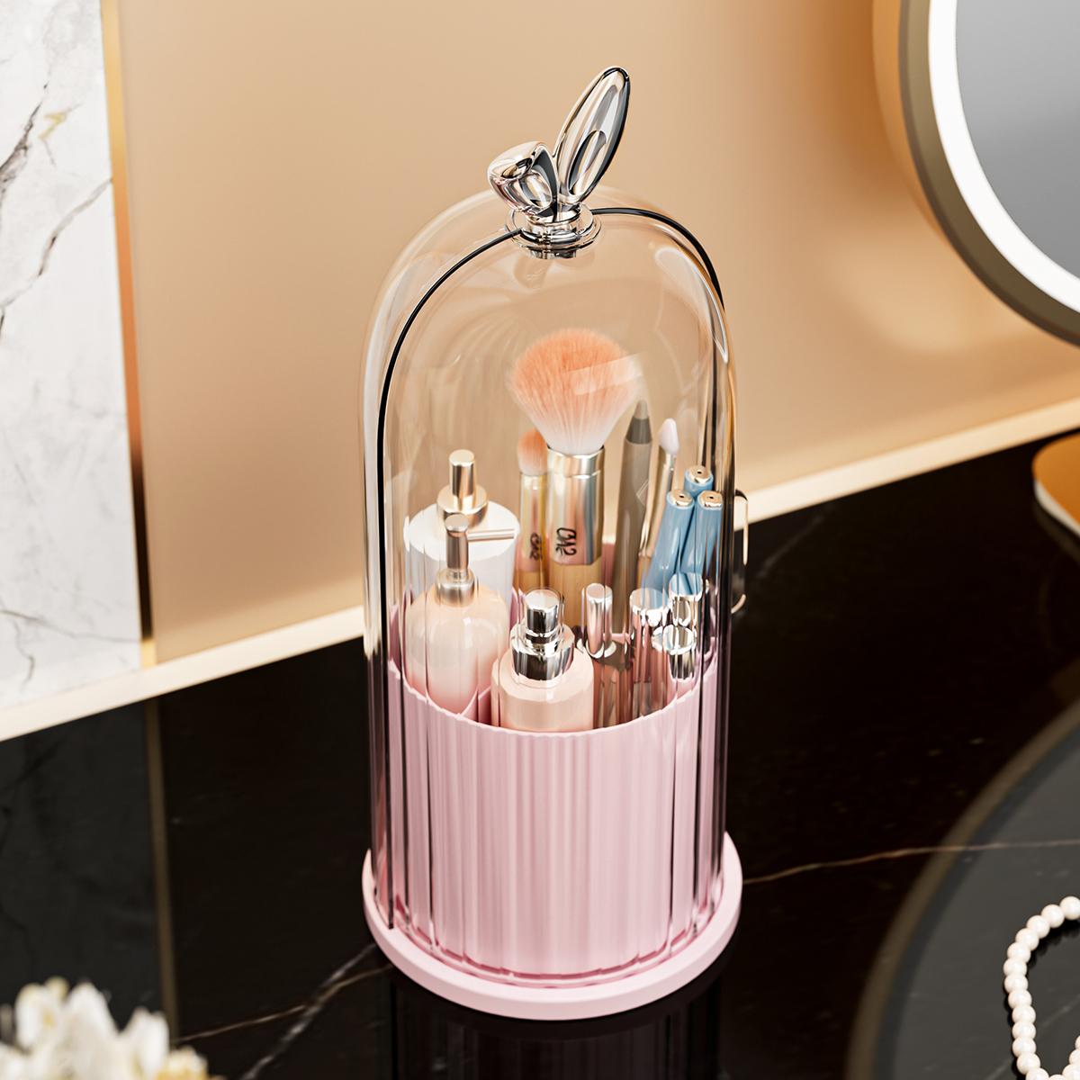 Makeup Brush Storage Box, 1 Count 360 Degree Rotatable Dustproof Makeup Brush Holder with Lid, Durable Storage Organizer, Cosmetic Organizer for Bedroom Bathroom Salon Hotel