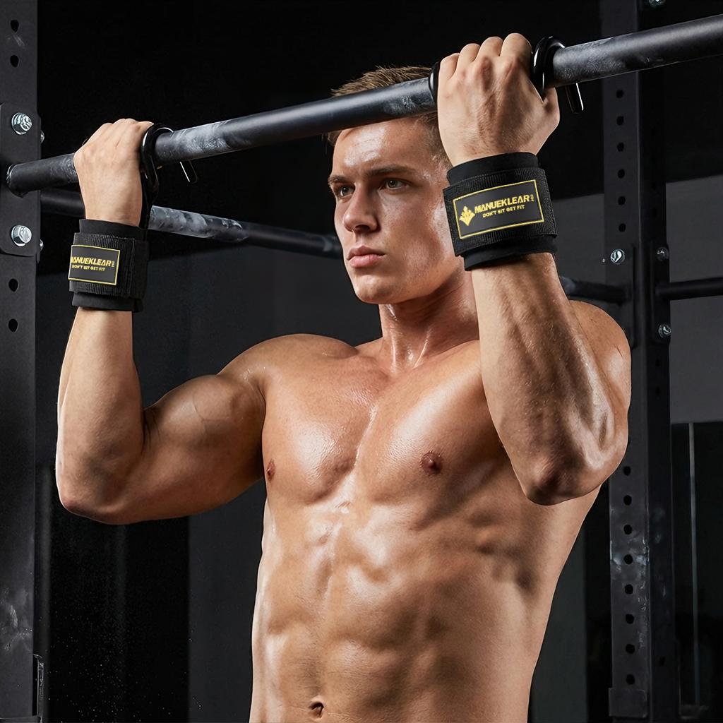 Manueklear Weight Lifting Hooks with Padded Wrist Wraps, Heavy-Duty Double Metal Hooks, Adjustable Straps for Pull-Ups, Deadlifts & Training