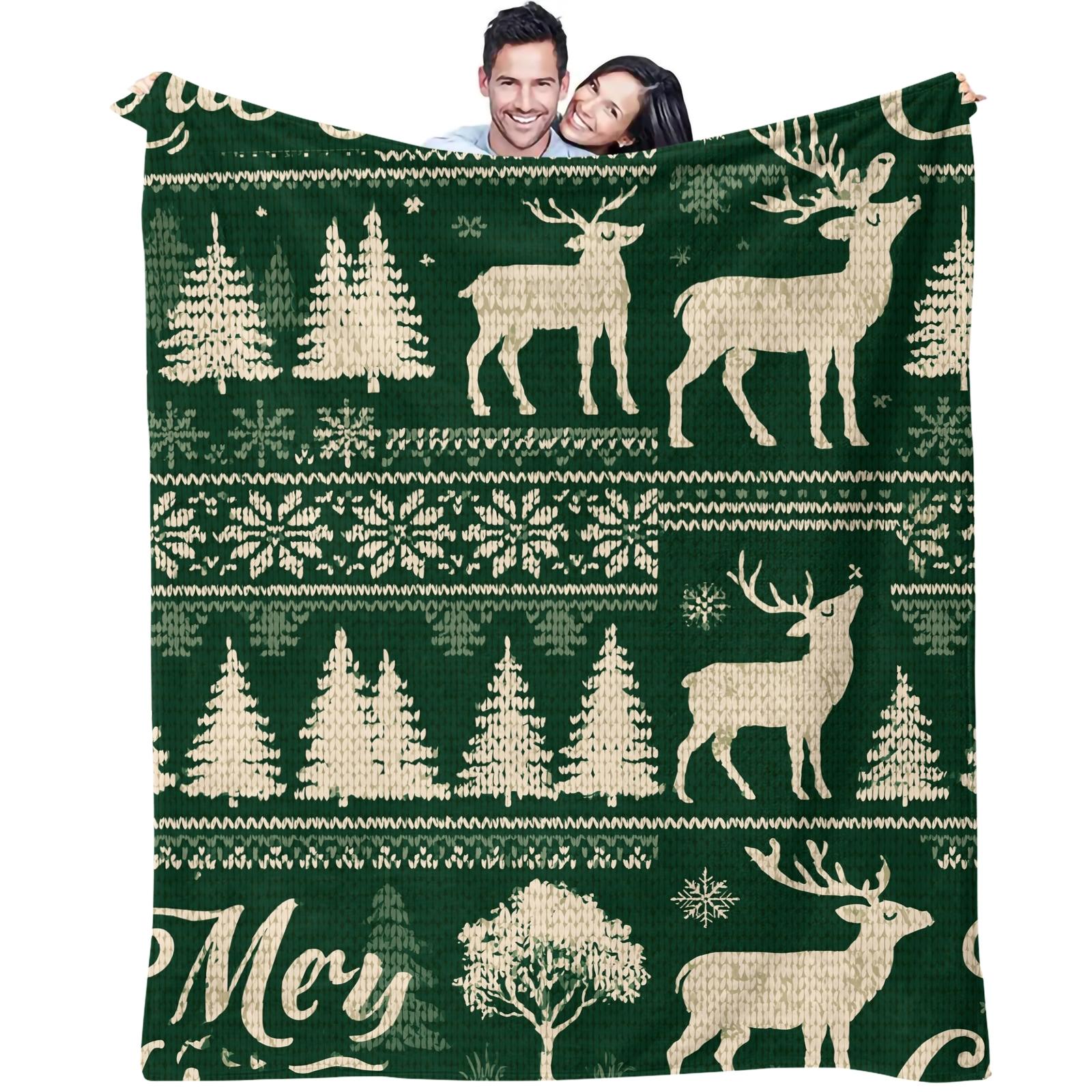 1PC Christmas Tree Star Printed Super Soft Milk Fleece & Flannel Throw Blanket, 300GSM Anti-Static All-Season Blanket, Ideal for Air-conditioned Room, Lightweight Warm Throw for Bed Sofa Couch Office Travel Camping Home Decor, Machine Washable Non-F