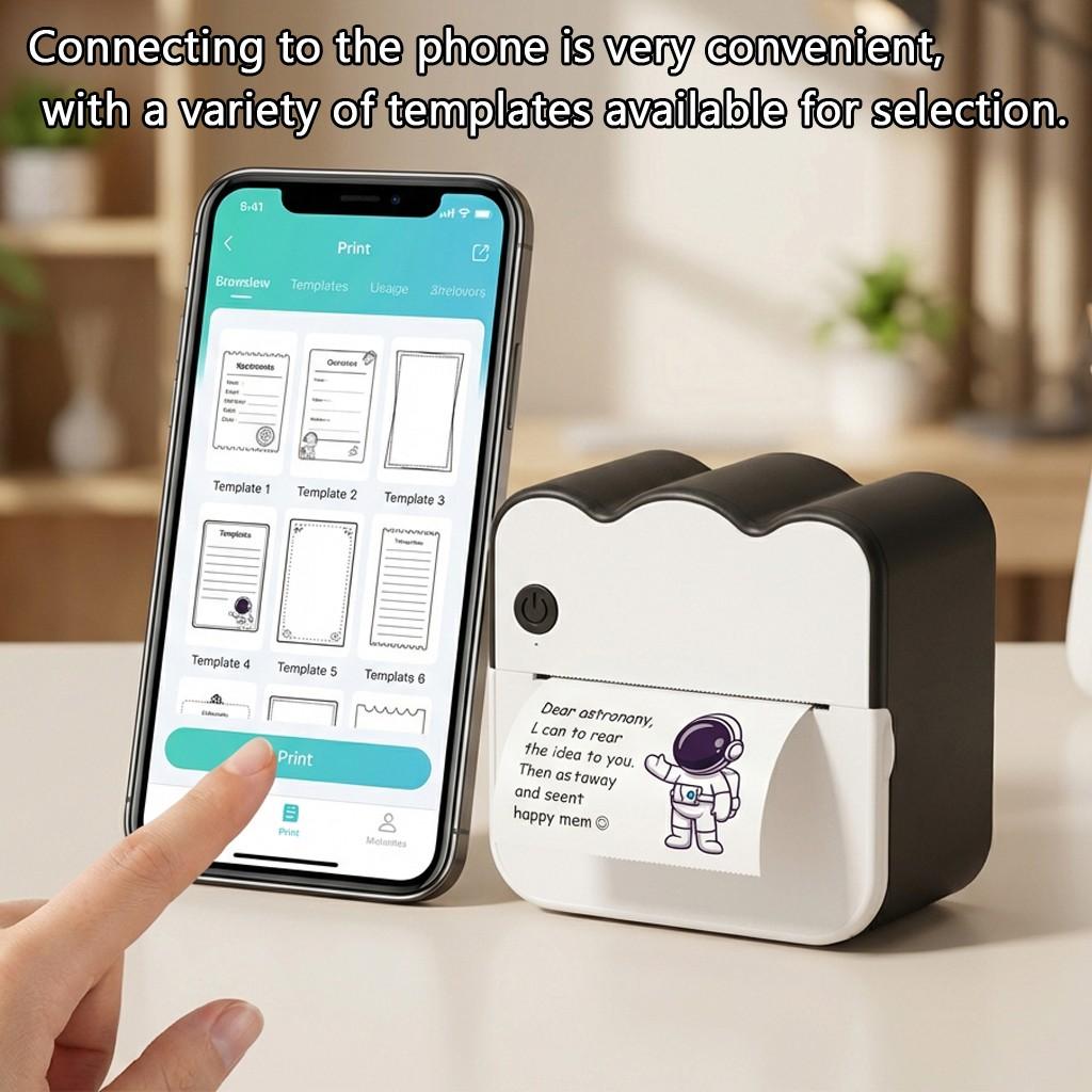 Portable Mini Label Printer for Home and Office, Wireless Bluetooth-compatible Inkless Photo Printing, Ideal Gift for Students and Kids