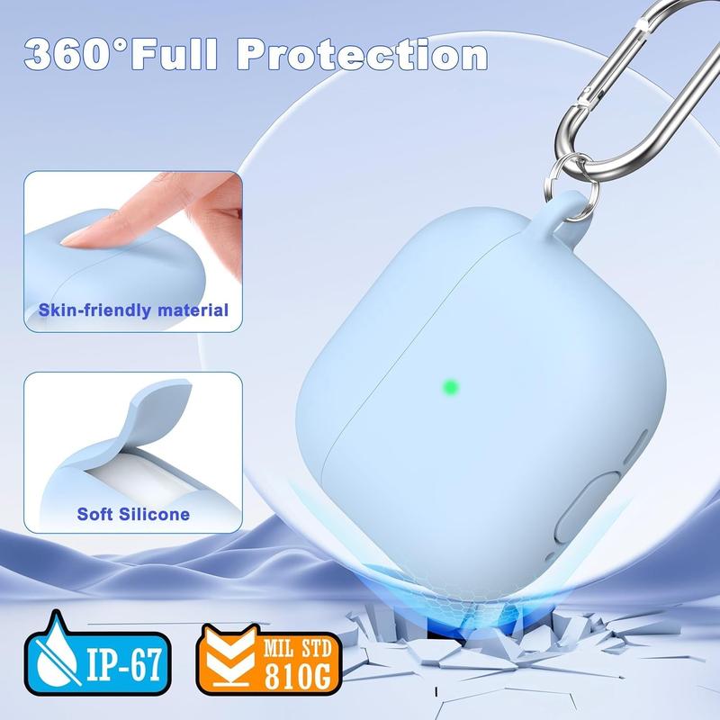 for AirPods 4th Generation Case Cover 2024, Military Grade Soft Silicone Shock-Absorbing for AirPods 4 Case with Carabiner&Cleaner kit for AirPods 4th Generation Case Cover 2024, Military Grade Soft Silicone Shock-Absorbing for AirPods 4 Case with Carabiner&Cleaner kit