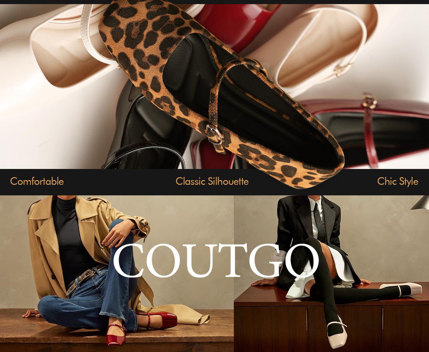 Coutgo Women's Mary Jane Flats Closed Square Toe Ballet Flat Dressy Comfortable Slip on Shoes