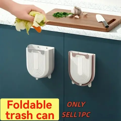 Portable Folding Trash Can with Hook, Foldable Trash Can, Modern Minimalist Rectangular Design, Space-Saving Durable Plastic Kitchen Bathroom Bin, No Power Needed, Trash Can for Kitchen
