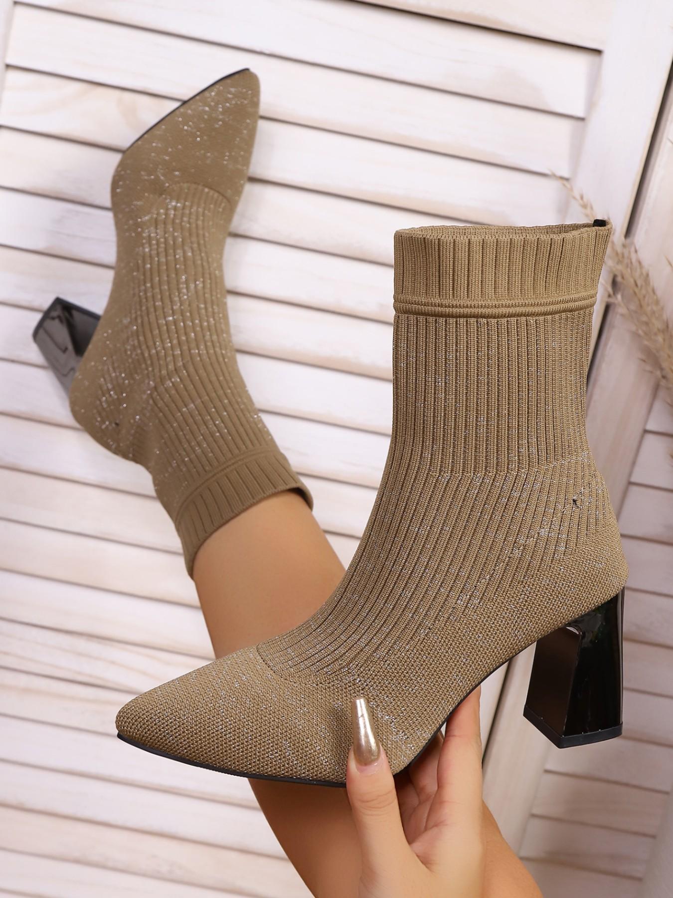 Women's New Thick Heel Socks Boots Pointed Toe High Heel Stretch Knit Single Boots Slim Leg Trendy Versatile Fashion Women's Boots are suitable for daily various evening banquet party outfits, elegant women's high heels, as the best choice for gifts