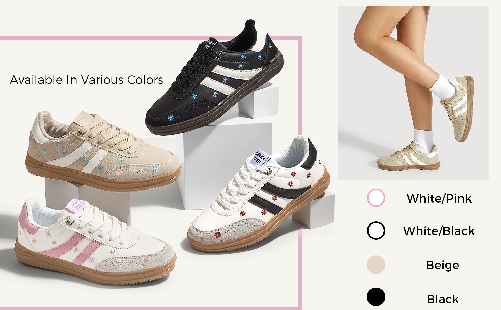 LUCKY STEP Women Classic Retro Tennis Sneakers Fashion Gum Sole Skate Casual Walking Shoe Anti Slip Floral Embroidery Comfortable Trainers LUCKY STEP Women Classic Retro Tennis Sneakers Fashion Gum Sole Skate Casual Walking Shoe Anti Slip Floral Embroidery Comfortable Trainers
