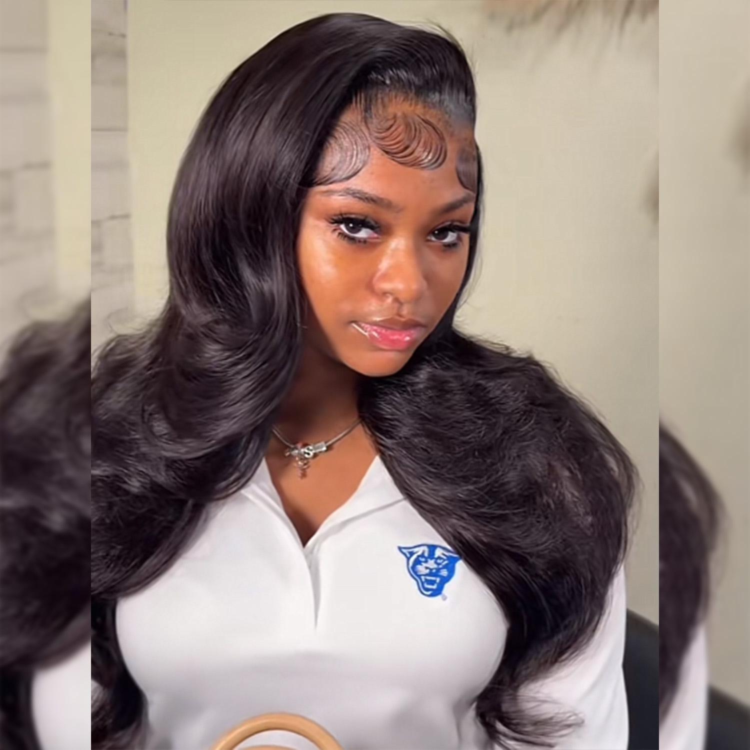 Itoday 13x6 Body Wave Transparent Lace Front Wigs Human Hair Pre Plucked 180 Density Body Wave Lace Front Wigs Human Hair