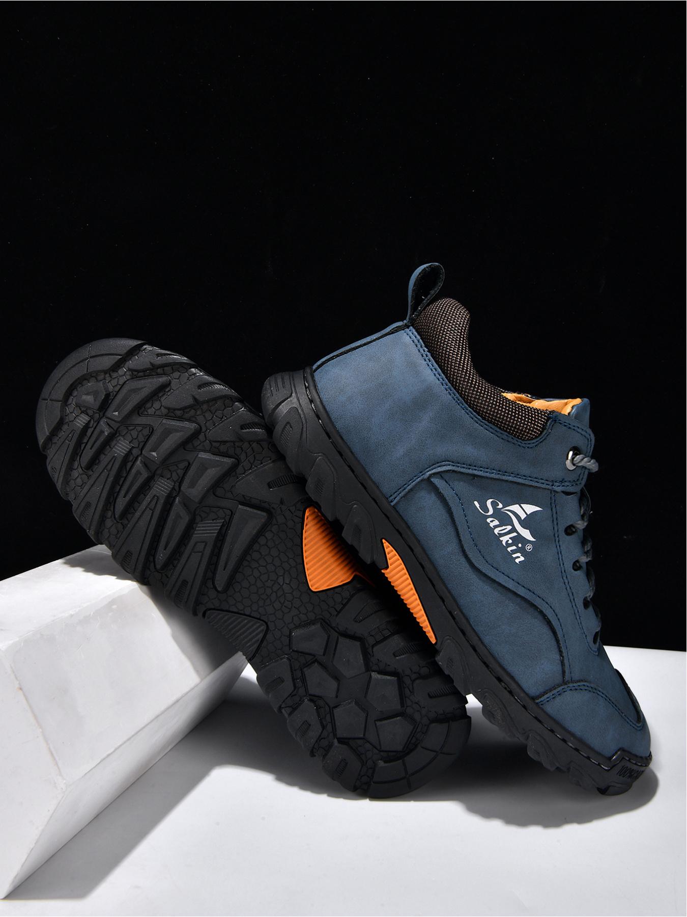 Men's Retro Outdoor Work Shoes, Hand-Stitched Mid-Top Casual Sneakers, Soft Sole Non-Slip Hiking Boots