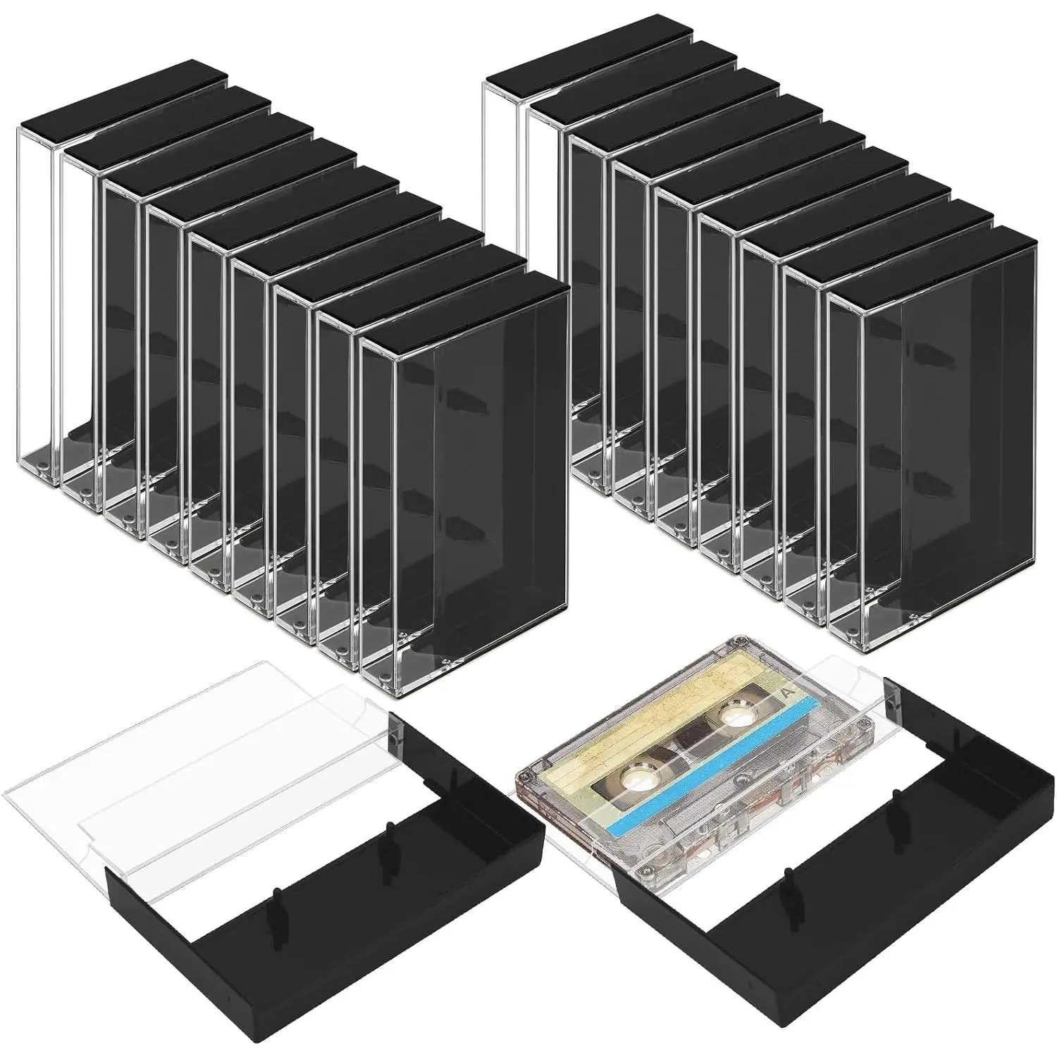 20Pcs Audio Cassette Tape Storage Case, Plastic Blank Cassette Tapes With Music Display Box Organizer For Art Collection