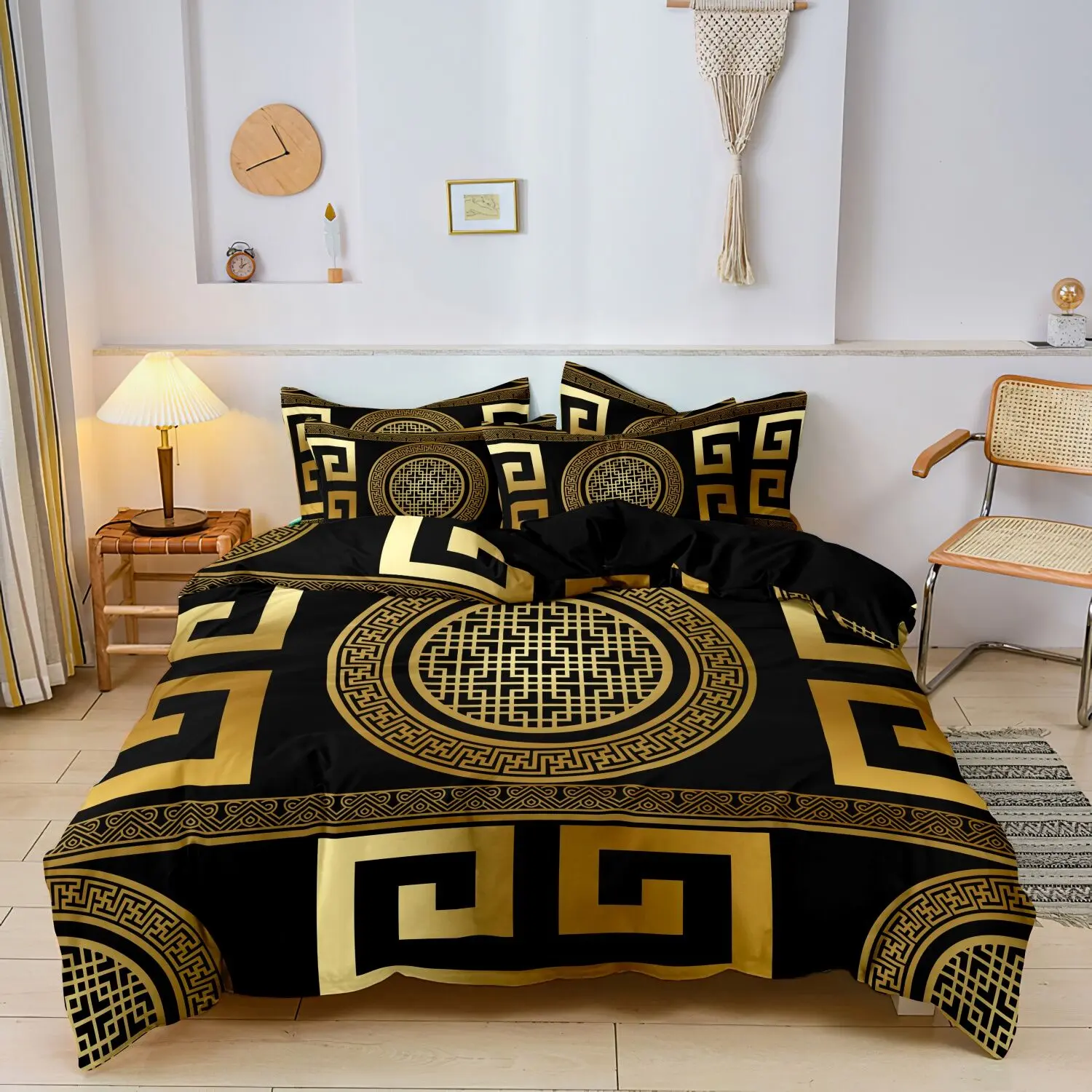 Luxury Baroque Geometric 3-Piece Duvet Cover Set for Bedroom, Hotel, Inn, and School Dormitory, Holiday Gift Bedding, Decorative Bedding Set (1 Duvet Cover + 2 Pillowcases, No Comforter, No Pillow)