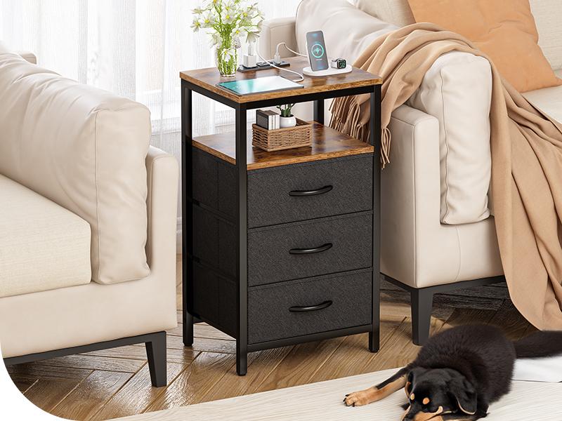 Huuger Nightstand with Charging Station, 27.6 Inch Side Table with Fabric Drawers, End Table Bedside Table with USB-C Port and Outlets Huuger Nightstand with Charging Station, 27.6 Inch Side Table with Fabric Drawers, End Table Bedside Table with USB-C Port and Outlets
