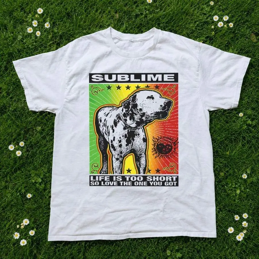 Men Sublime Dalmatian Dog Poster Graphic T-Shirt, Retro Reggae Rock Band Vintage Loose Fit Short Sleeve Street Top
