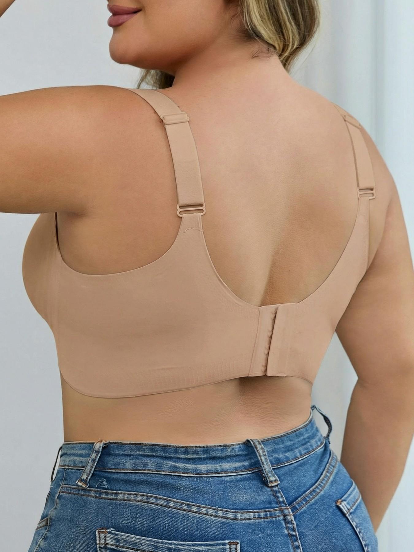 Women's Plus Size Seamless Wireless Bra - Gather & Lift Support, Breathable Mesh, High Side Wings for Side Fat Control, No Underwire Comfort