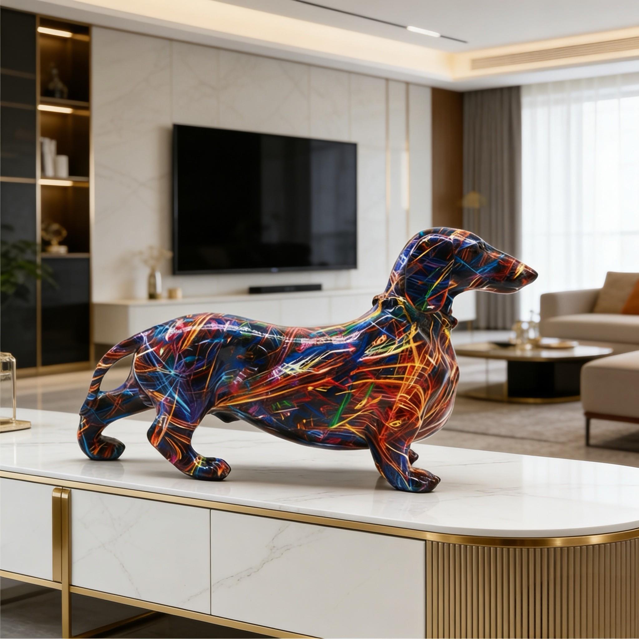 Creative Colorful Sausage Dog Resin Statue, Modern Art Sculpture, Bookshelf Decor, Home Living Room Office Cabinet Desktop Decoration
