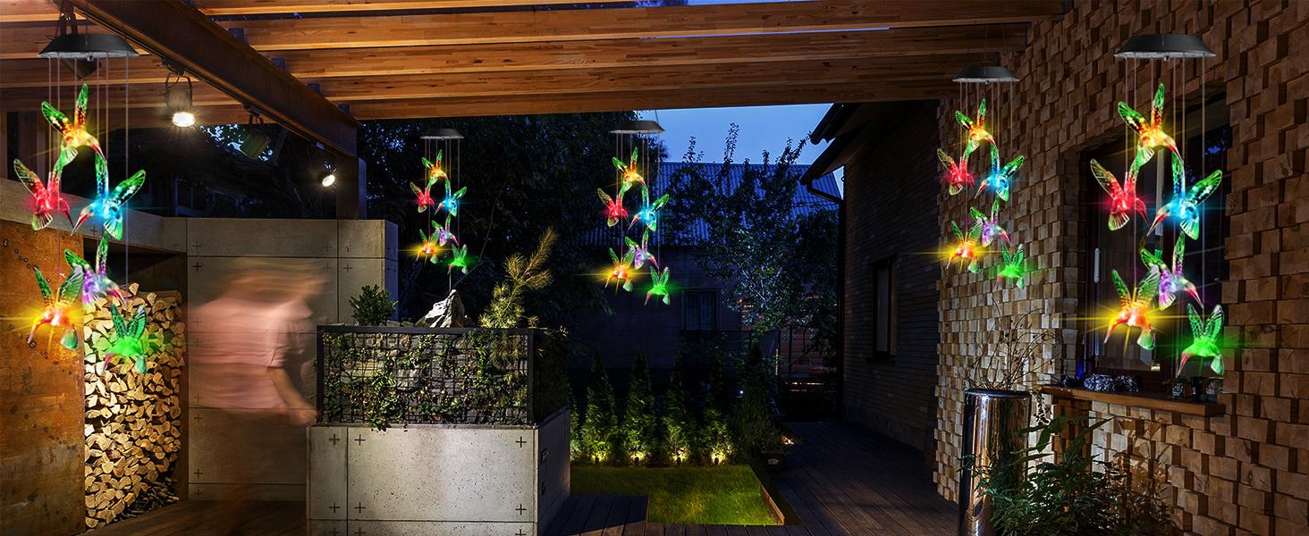 Garden & Indoor Hanging Decorative Lights — Solar Color-Changing Hummingbird Wind Chimes: A Gift for Women, Moms, and Grandmothers. Waterproof and Durable. Perfect for Summer Garden Parties, Porches, Patios, and Windows