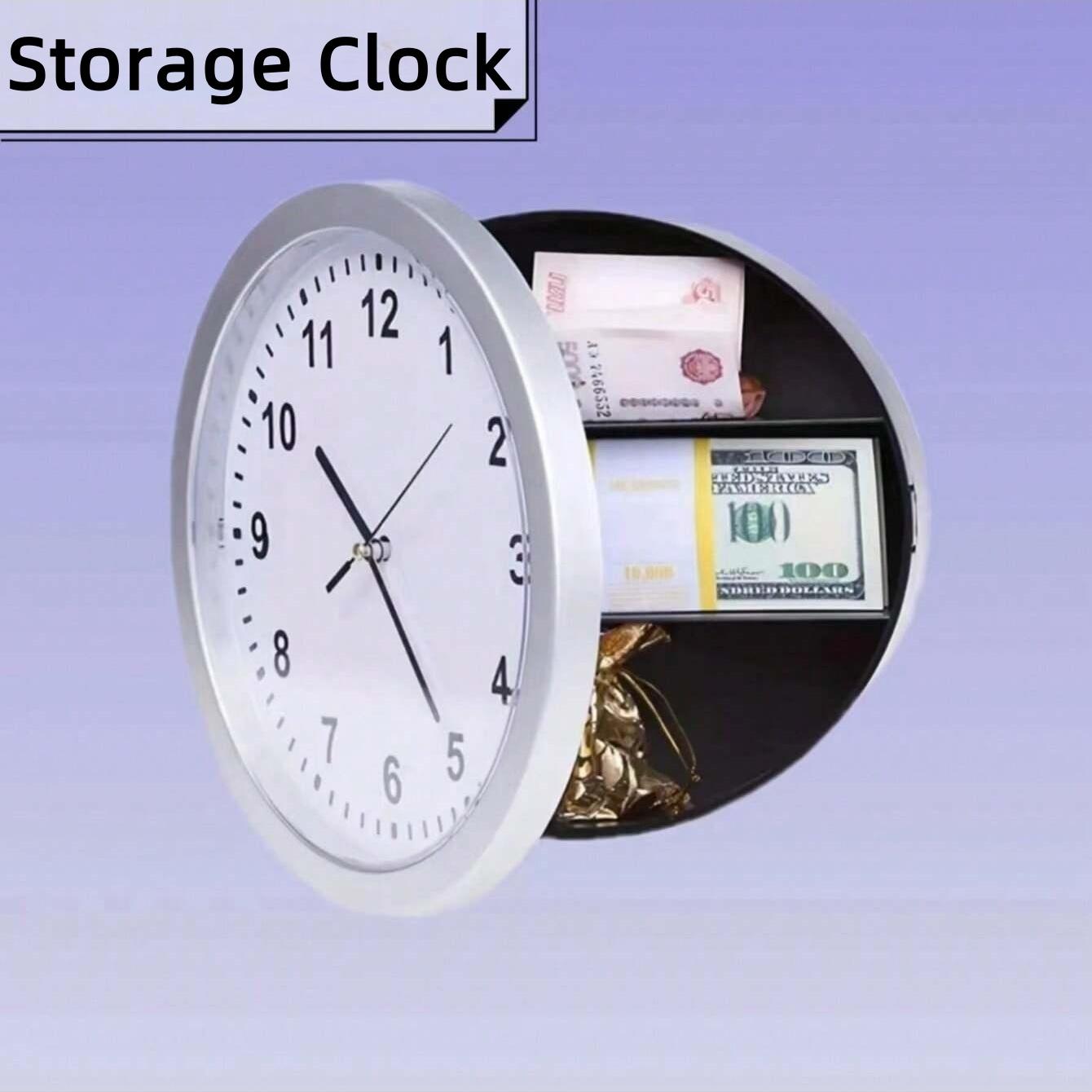 Vintage Wall Clock with Hidden Storage, Silent Battery-Powered Decorative Clock, Secure Jewelry Box for Living Room