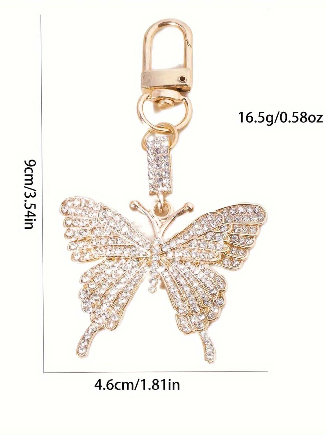 Rhinestone Butterfly Bag Charm Pendants, Crystal & Gold-Tone Bag Chain Charms, Luxury Elegant Bag Decoration Keychain, Sparkly Girly Bag Pendant for Backpack Purse, Ideal for Party & High-End Style Lovers, Fashion Bag Charms, Purse Accessories