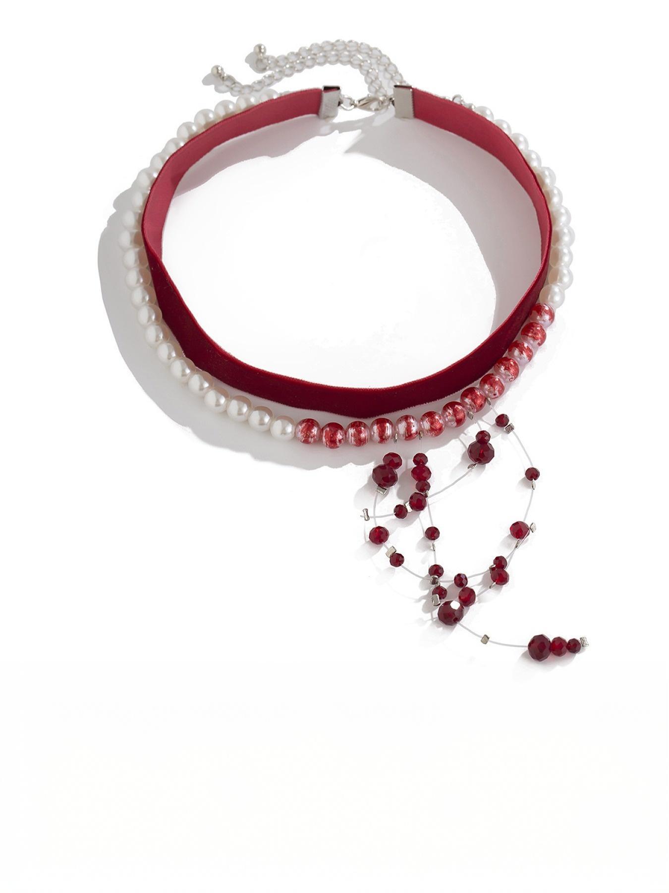 2-Piece Sexy Gothic Choker Necklace Set, Swan Flocking and Pearl Crystal, Perfect for Parties, Halloween, Valentine's Day, Daily Wear