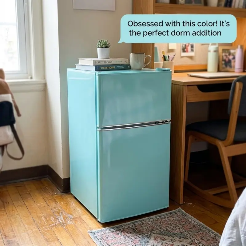 Tiffany Blue Retro Mini Fridge with Freezer, 3.5 Cu.Ft Two Door Small Refrigerator for Bedroom Dorm Apartment, Vintage Aesthetic Compact Fridge