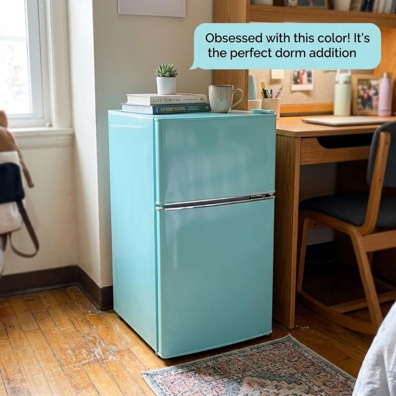Vintage 3.5 Cu.Ft 2-Door Compact Fit Fridge-Freezer with Chrome Handles & Curved Edges, Retro Compact Refrigerator for Bedroom Dorm Apartment Vintage 3.5 Cu.Ft 2-Door Compact Fit Fridge-Freezer with Chrome Handles & Curved Edges, Retro Compact Refrigerator for Bedroom Dorm Apartment