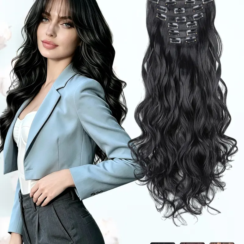 KAIRIYA 6pcs 20 Inch Synthetic Clip-in Hair Extensions Soft Wave Blendable Wigs for Holiday Birthday Party Hair Extensions Clip Ins