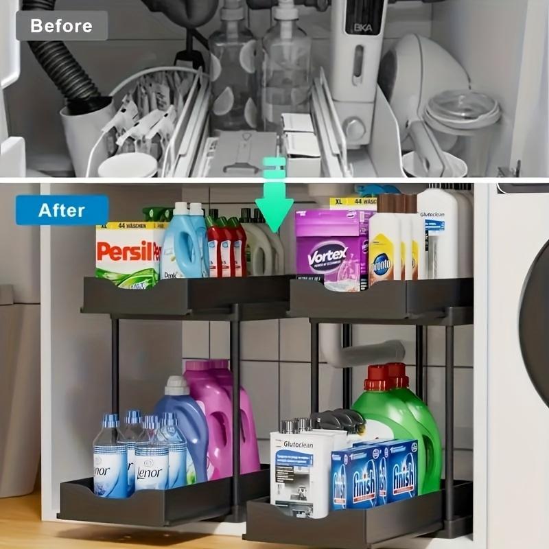 2-Tier Pull-Out Under Sink Organizer, Sliding Storage Shelf for Kitchen & Bathroom Cabinets