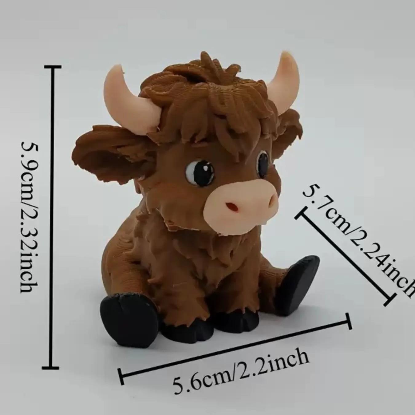 3D Printed Highland Cow Figurine, Cute Cartoon Figurine, Cartoon Animal Desktop Decor, Figurines Decor, Perfect Gift for Kids' Birthday