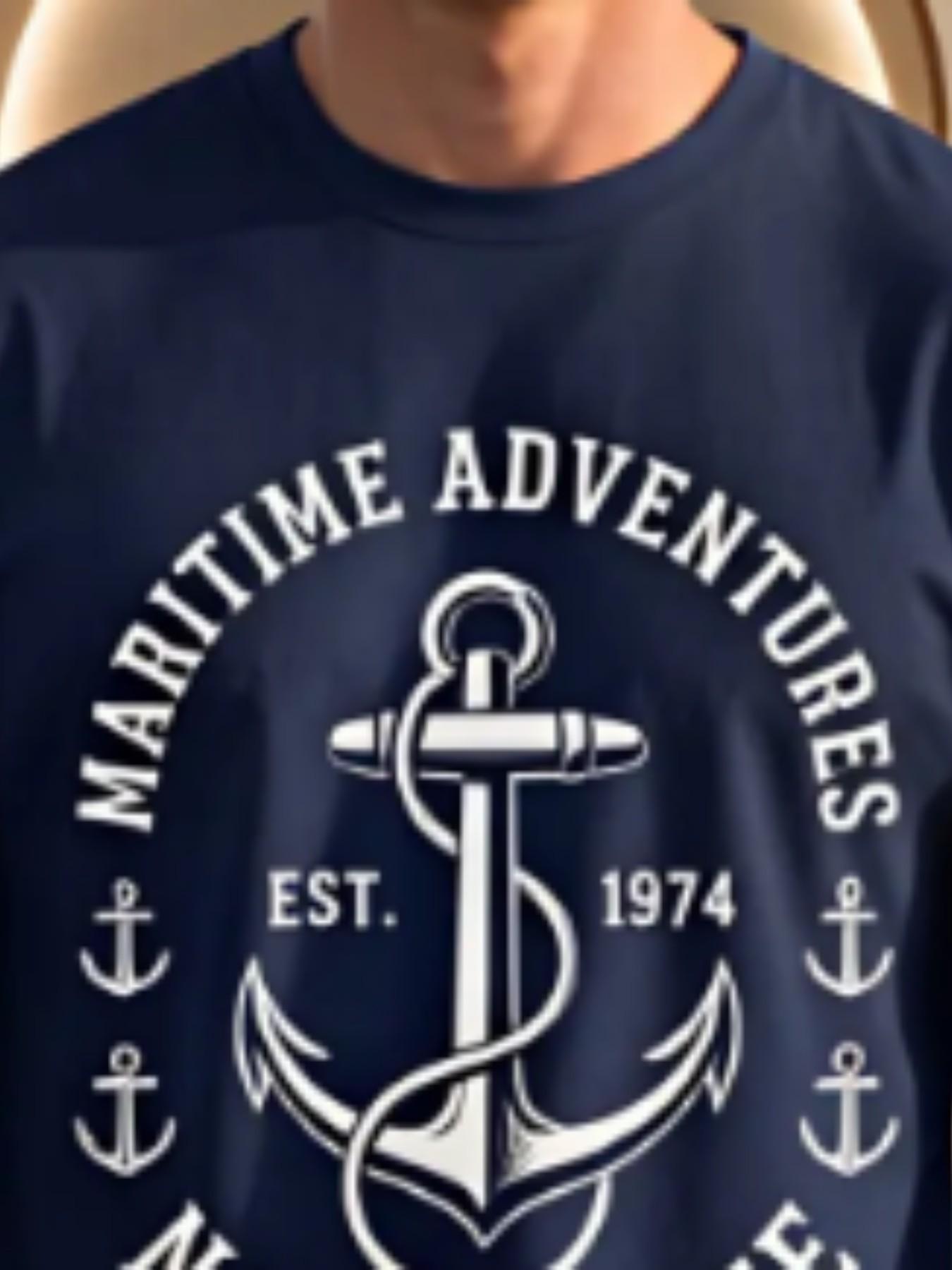 Men's Navy Elite Anchor Graphic 2 Piece Set, Micro-Elastic Breathable Fabric, Printed Tee & Matching Shorts, Casual Sailing Outfit For Men 18-45, Travel/Beach Use, Elastic Waist & Quick-Dry, Trendy Nautical 2026 Viral Menswear