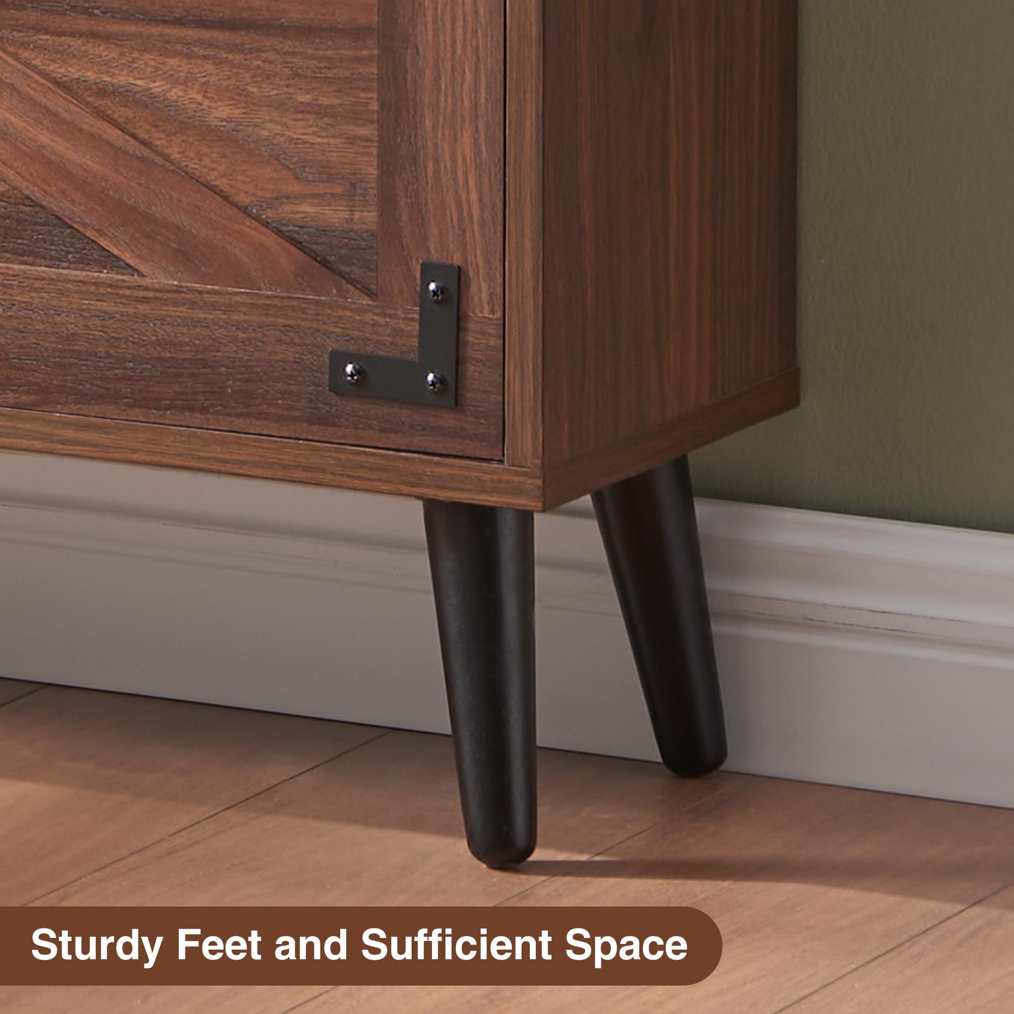 PieDle Furniture Shoe Storage Cabinet,Farmhouse Shoe Organizer with 2-4 Flip Drawers & Barn Door Design,Freestanding Hidden Slim Narrow Shoe Rack Cabinet with Open Storage for Entryway, Foyer,Hallway