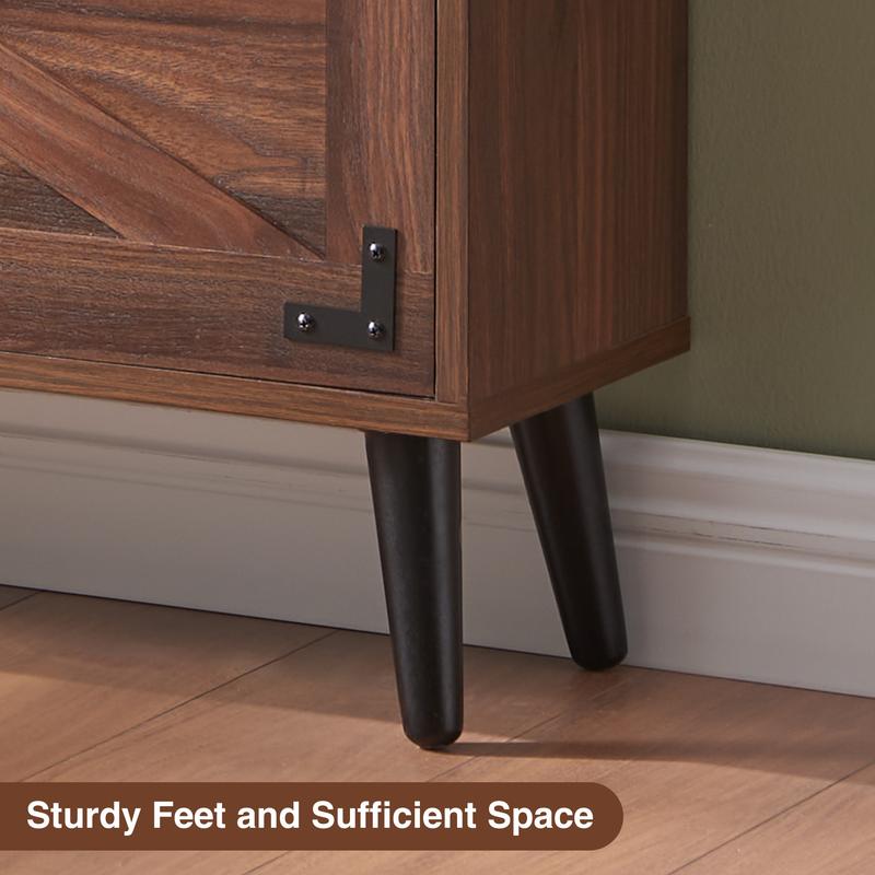 PieDle Furniture Shoe Storage Cabinet,Farmhouse Shoe Organizer with 2-4 Flip Drawers & Barn Door Design,Freestanding Hidden Slim Narrow Shoe Rack Cabinet with Open Storage for Entryway, Foyer,Hallway