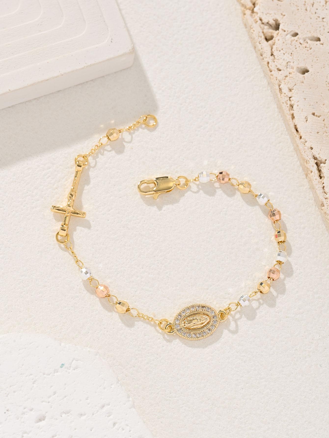 Three-Color Copper Rosary Bracelet, Classic Prayer Beads with Cross, Unisex Jewelry, Perfect Gift for Valentine's Day, Birthday, All Seasons