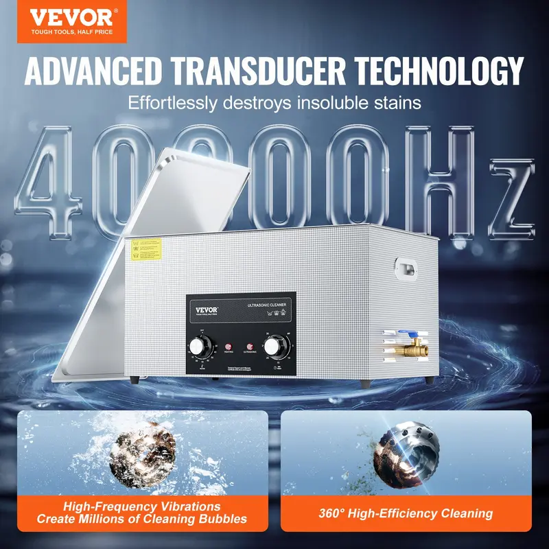 VEVOR 22L 480W Professional Digital Ultrasonic Cleaner with Heater, Timer, Basket - Toolupgrade Cavitation Machine for Lab Tools, Metal Parts, 22 L