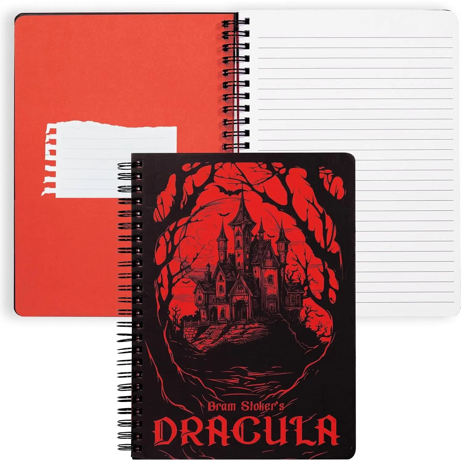 &  Cute Bookish Small Spiral Notebook, Dracula | 8.25" x 6.25" Mini Journal with Durable Hardcover, 160 Lined Perforated Pages, Rounded Corners,  Pocket Page