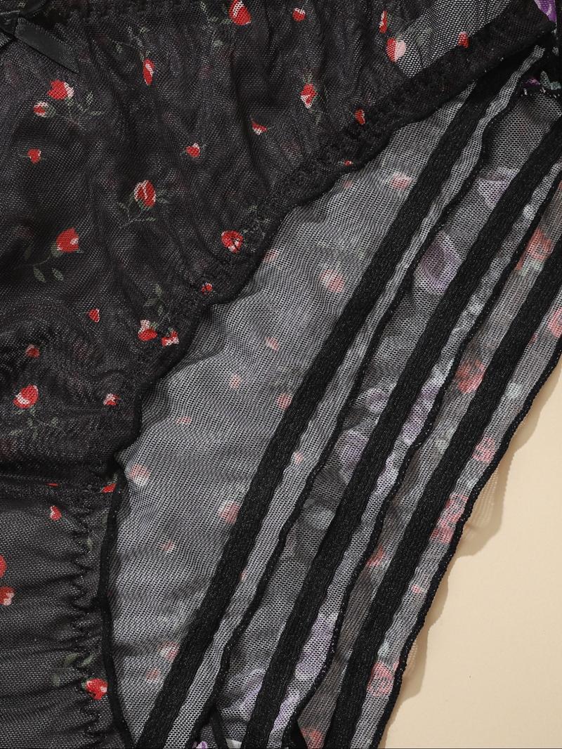 【Plus Size】 Floral Print Panty, Breathable Comfortable Panties for Daily Wear, Women's Underwear for All Seasons, Fashion Comfy Underwear