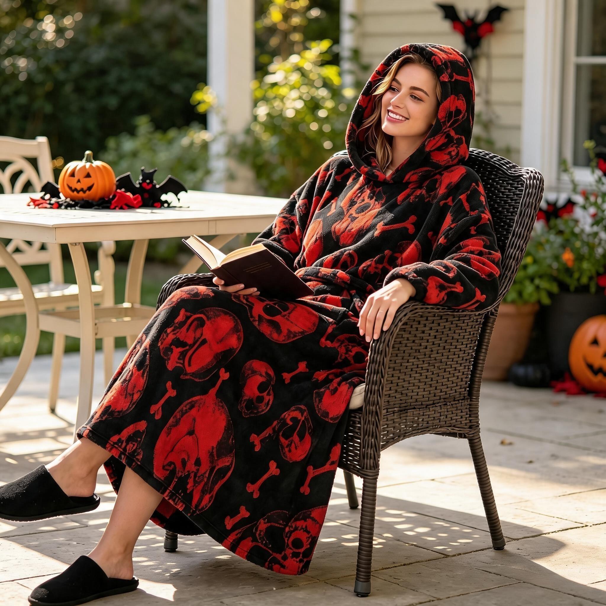 Thick Flannel Wearable Blanket, Couples' Cozy Hooded Blanket with Large Pockets, Soft and Cute Home Blanket, Perfect Gift for Friends and Girls