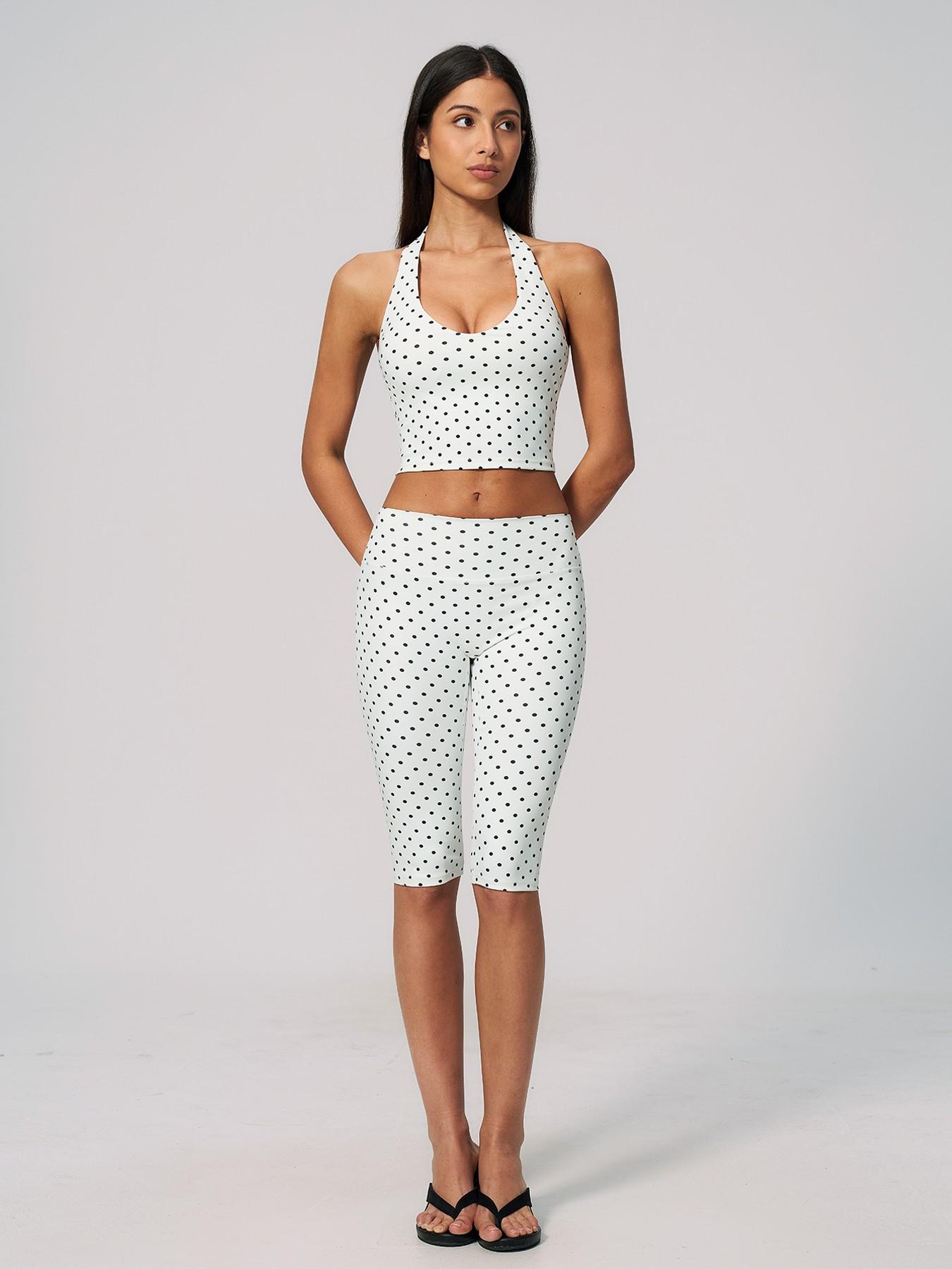 New Dot Pattern Yoga Set for Women, Polyester Ammonia Print Deep V High Elastic Fitness Sports Set, Cross-Border Latest Design, Athletic Yoga Set, High Stretch Activewear, Workout Sets