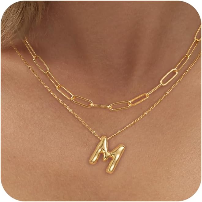Bubble Letter Necklace For Women Trendy Dainty Initial Necklace Layered Choker Pendant Necklaces For Women Name Necklace Personalised Gift trending  jewellery For dealsforyoudays Fashionable Jewelry Modern Versatile Accessories