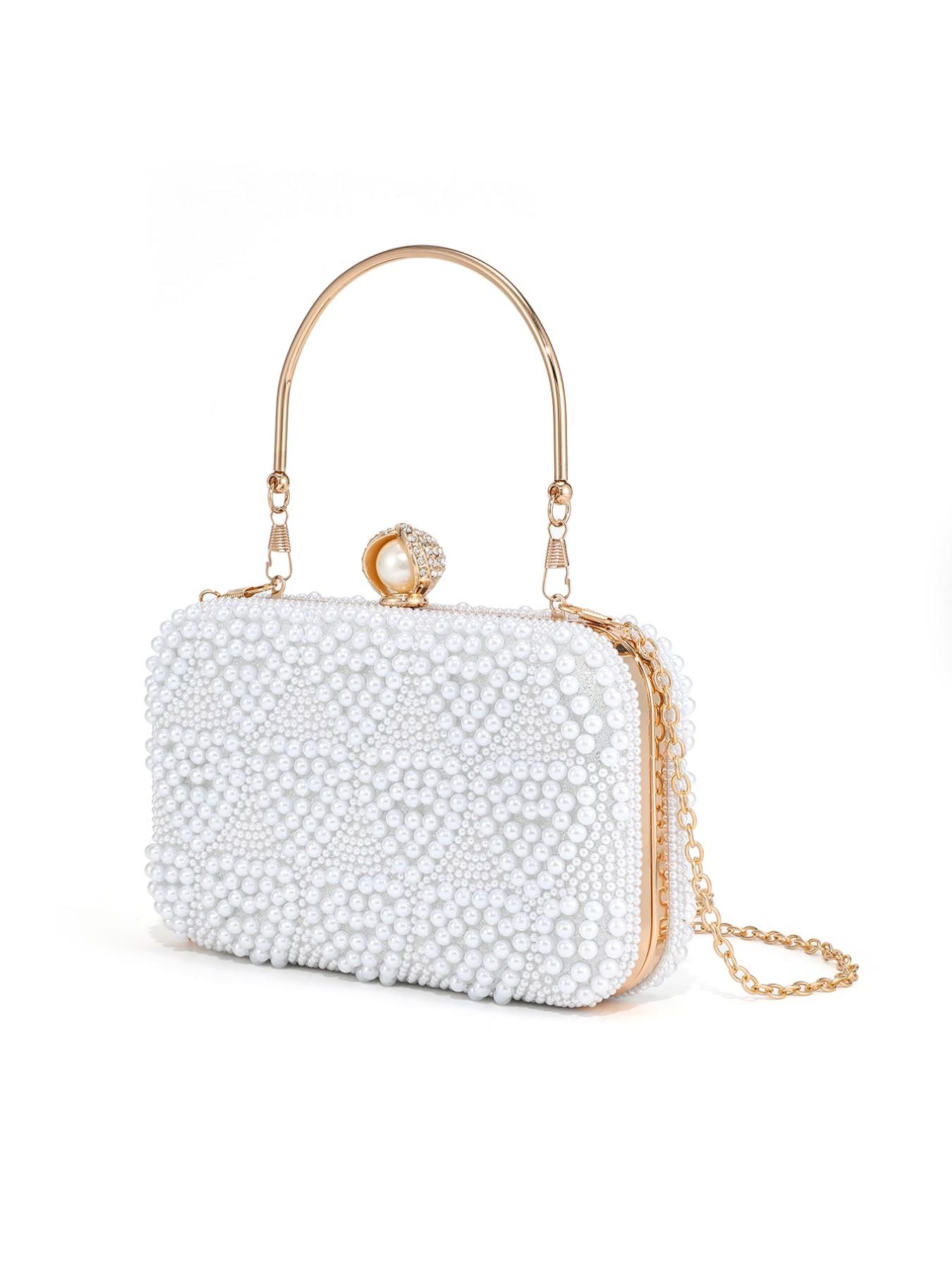 Elegant Pearl Rhinestone Handbag, Evening Party Wedding Bag, Sparkling Chain Design, Luxury Women's Clutch, Perfect for Special Occasions