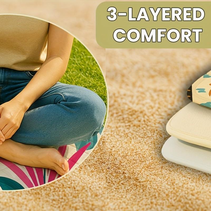 Extra Large 78x78 Inch Foldable Picnic Blanket, Soft Thick Layered Design, Floral Fruit Print, PU Coated Oxford Fabric, Hand Wash Only