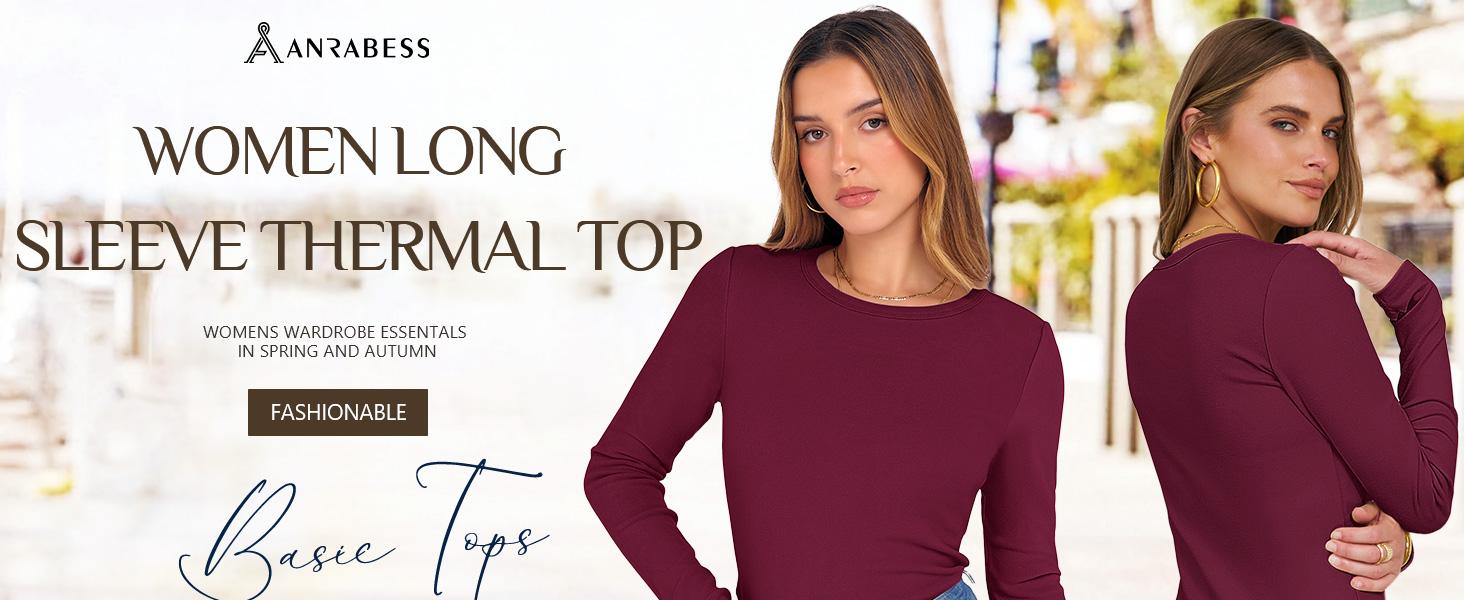 ANRABESS Women Long Sleeve Thermal Top Crewneck Slim Fit Shirts 2025 Fall Basic Tee Casual Winter Warm Undershirts Clothes
