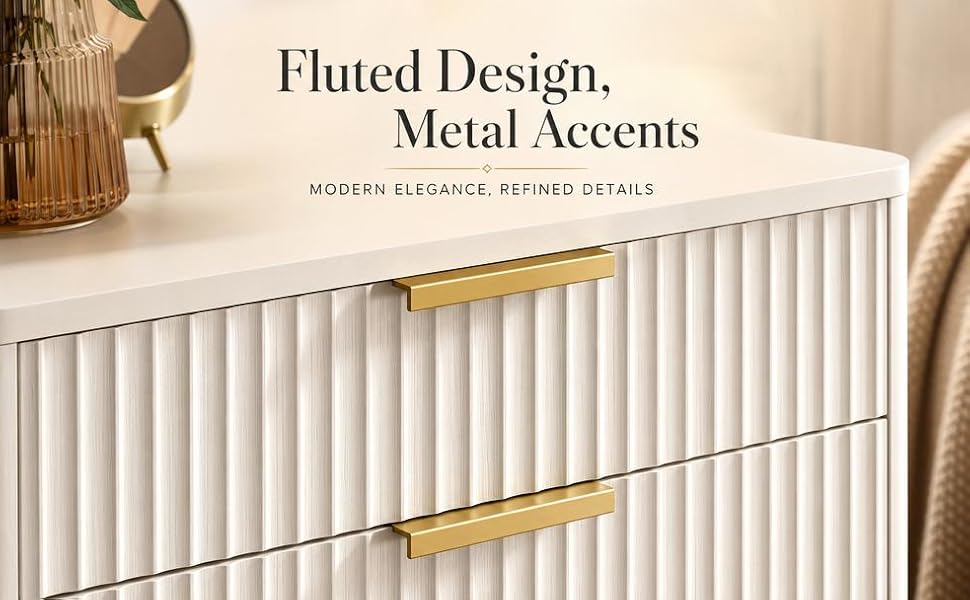 Modern 2-Piece Nightstand Set, 24" Wide Fluted Wood Bedside Tables with 3 Drawers Each, Bedroom Storage Chest