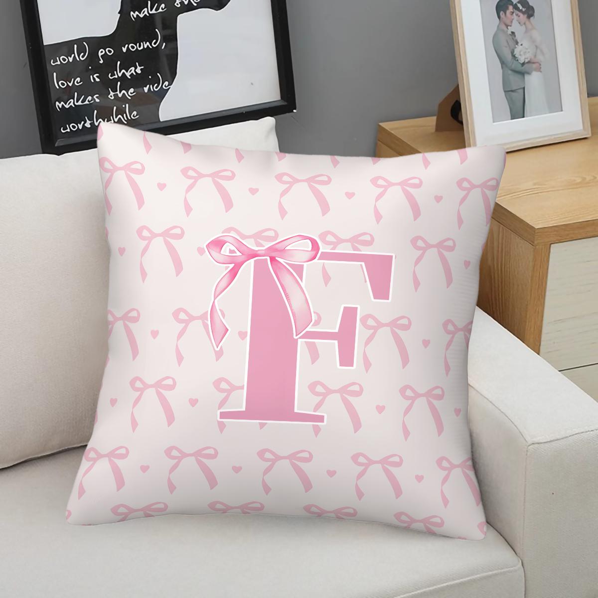 Pink Romantic Ballet Bow Full Alphabet Initial Throw Pillow with Insert, Coquette Aesthetic Decorative Pillow for Sofa, Bay Window, Patio, Cafe, All Season Use, Back Support Cushion, Ideal Housewarming Birthday Christmas Gift