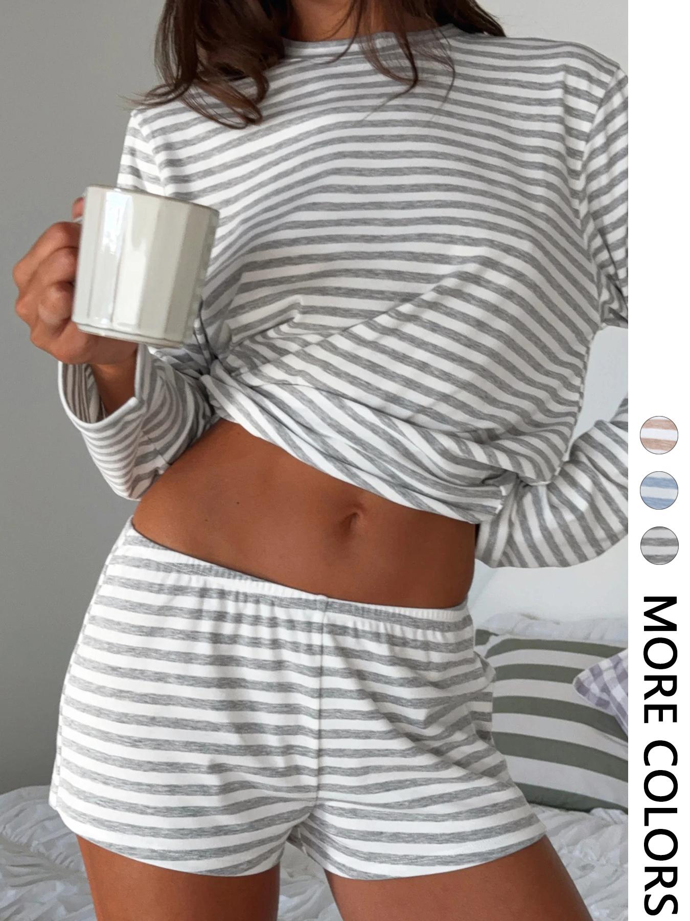Women's Casual Striped Shorts Set, 2 Piece, Comfortable and Stylish, Perfect for Daily Wear, Ladies Fashion Clothing