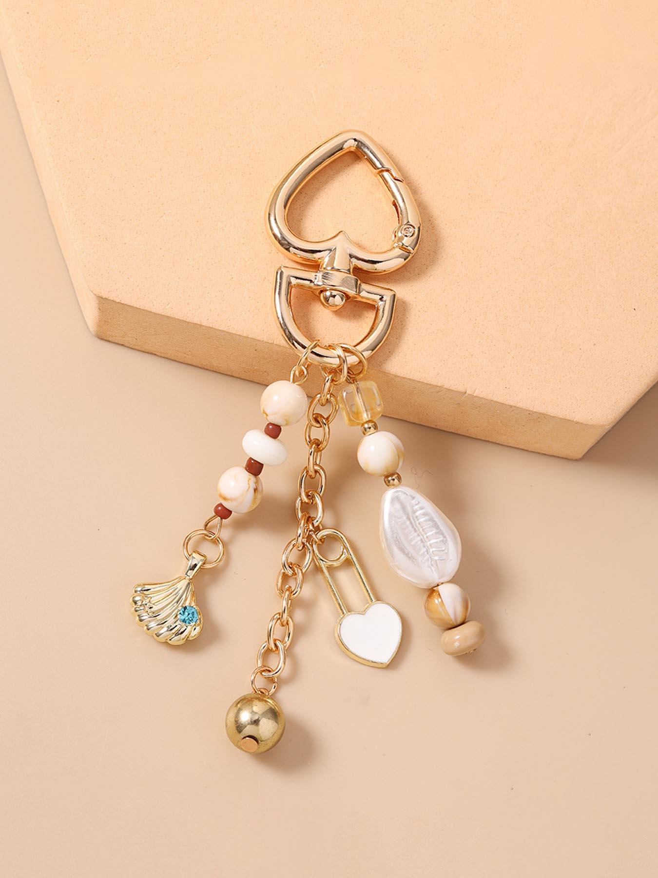 Boho Pearl Shell Keychain, Baroque Heart Key Ring, Starfish Ocean Theme, Boho Bag Charm, Unique Fashion Accessory