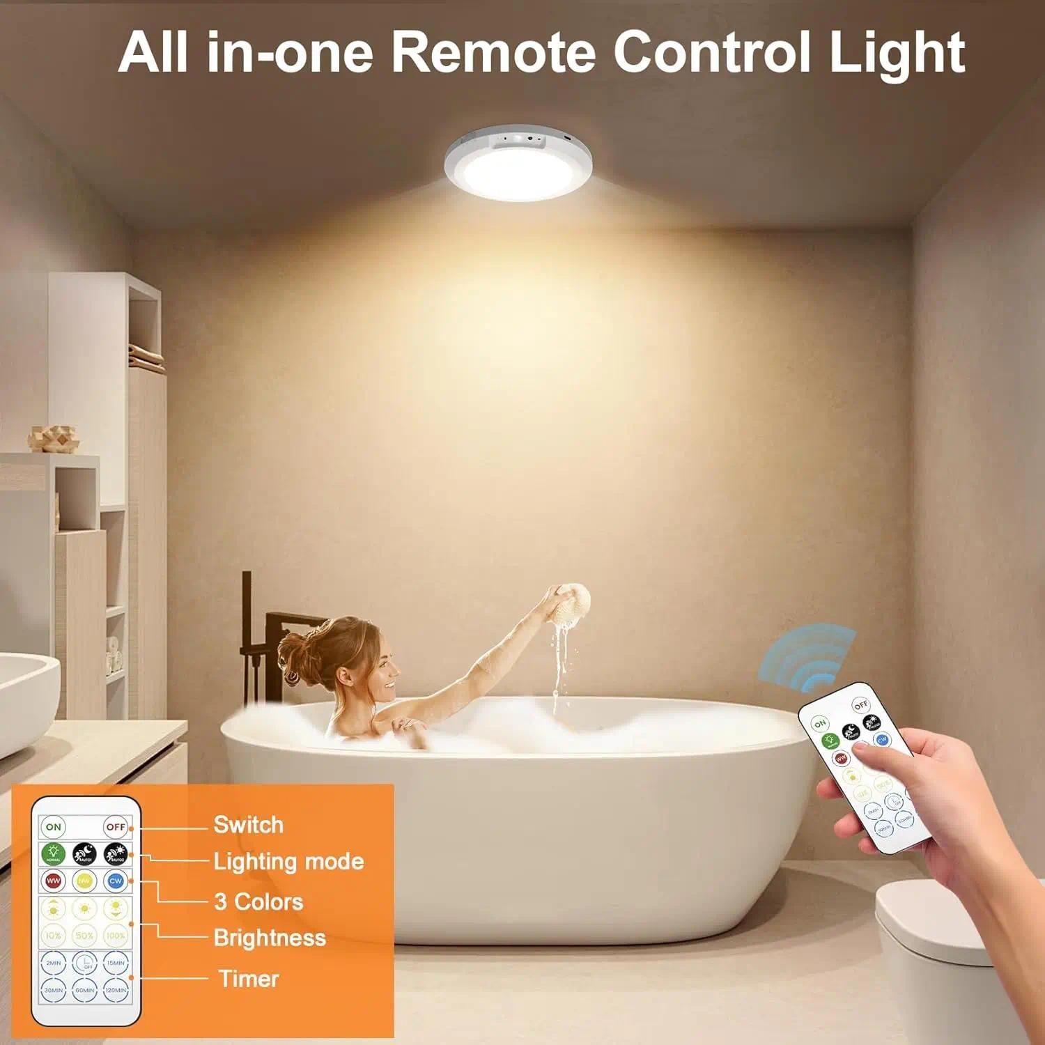 Rechargeable Motion Sensor Ceiling Light with Remote - Magnetic Wireless Ceiling Light Battery Powered for Closet Shower Stairs Shed Hallway Porch Patio ect