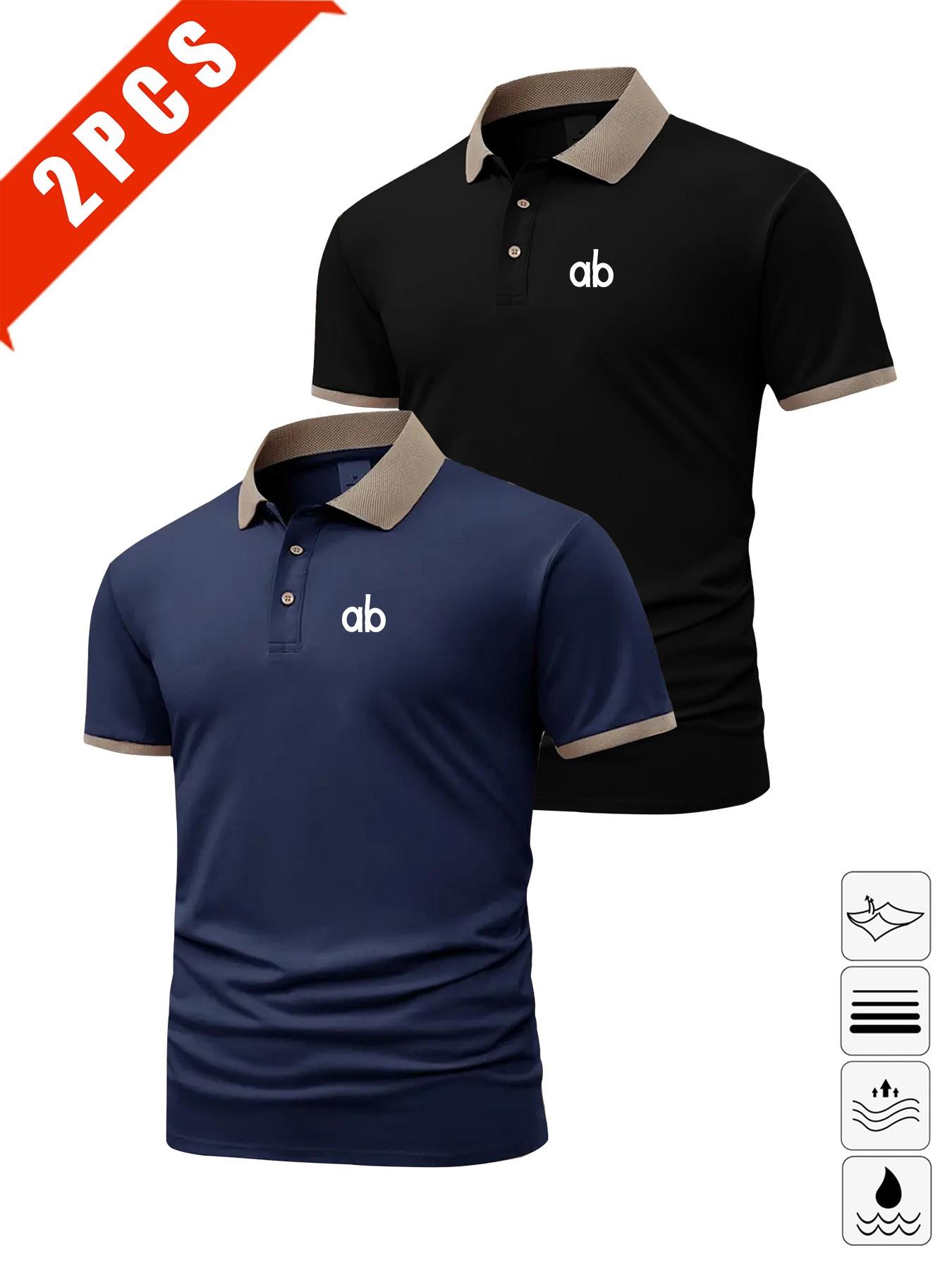 Men's Summer Polo Shirts, 2-Pack Short Sleeve Print Tees, Breathable Casual Golf Wear, Slim Fit Multi-Color Sportswear, Perfect Gift