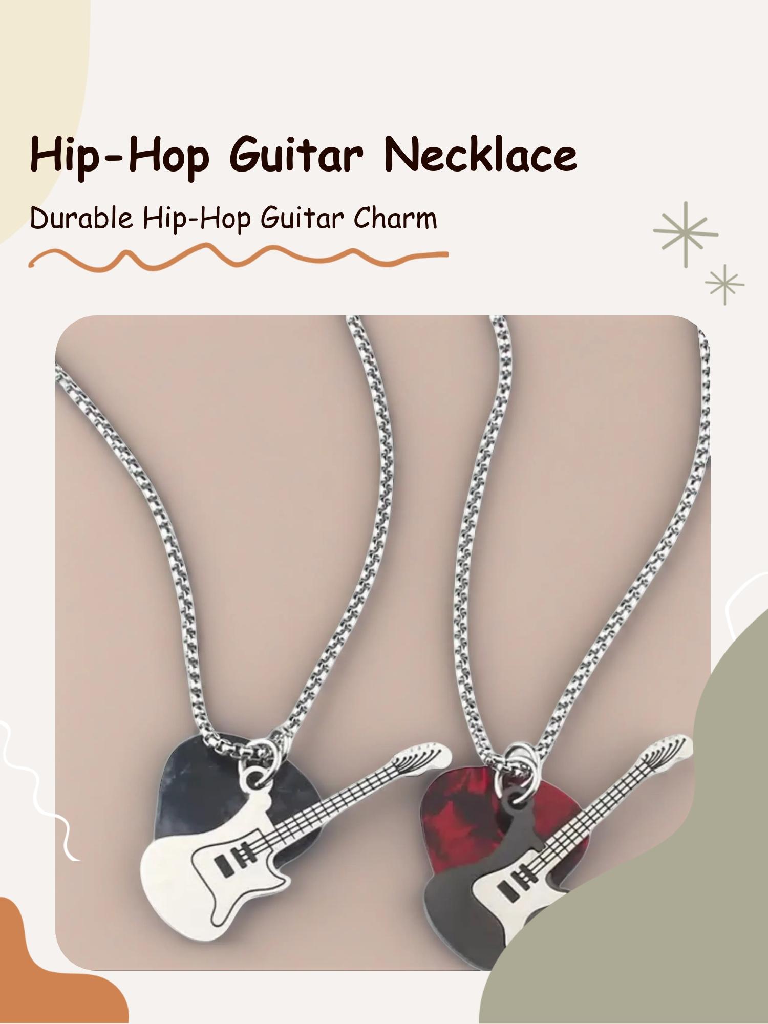 Fashionable Hip-Hop Guitar Pick Pendant Necklace, Unisex Design, Durable Music Lover Accessory, Fashionable Jewelry Accessories, Stainless Steel Chain, All Seasons