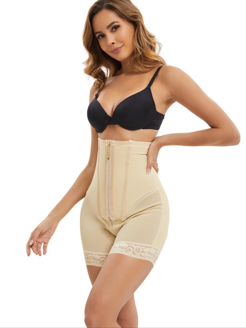 Women's Solid Color High Waist Zipper Shapewear Shorts, Tummy Control Butt Lifting Shaper, Ladies Shapewear Bottoms for All Seasons, Body Shapewear, Corset Waist Shaper